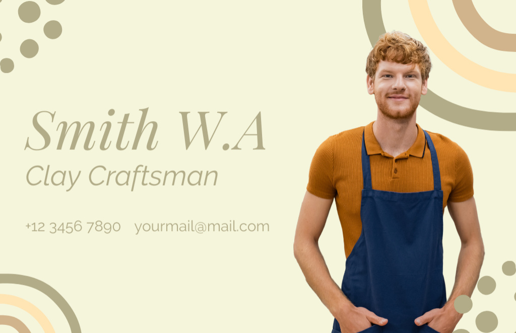 Handsome Clay Craftsman in Apron Business Card 85x55mmデザインテンプレート