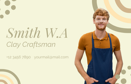 Handsome Clay Craftsman in Apron Business Card 85x55mm Design Template