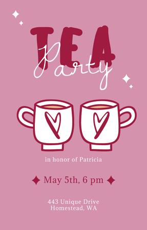 Plantilla de diseño de Tea Party Announcement with Cute Cups  Invitation 4.6x7.2in 