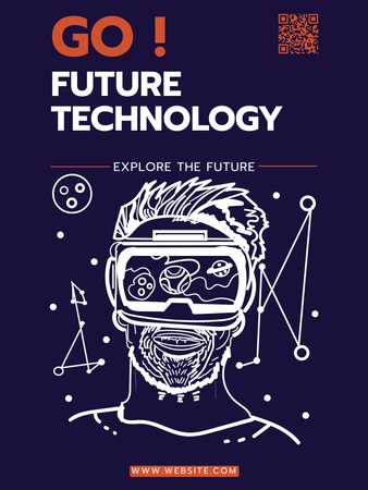anúncio de tecnologias futuras com o homem em óculos vr Poster US Modelo de Design