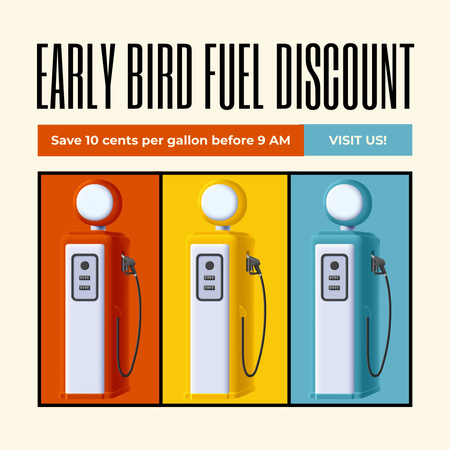 Discount on Fuel at Gas Station with Colorful Equipment Instagram Design Template