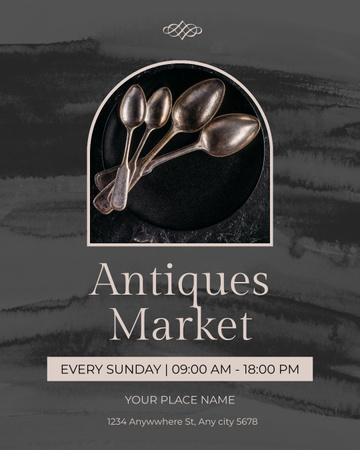 Silver Spoons And Antiques Market Announcement Instagram Post Vertical Design Template