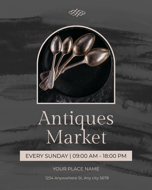 Silver Spoons And Antiques Market Announcement Instagram Post Verticalデザインテンプレート