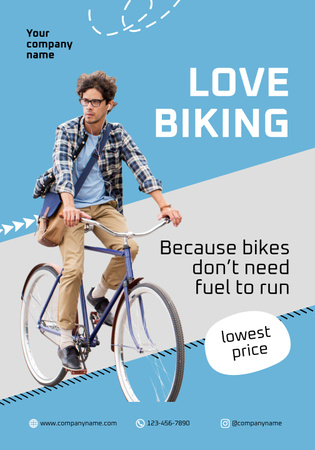 Mladý muž nabízí prodej jízdních kol Poster 28x40in Šablona návrhu
