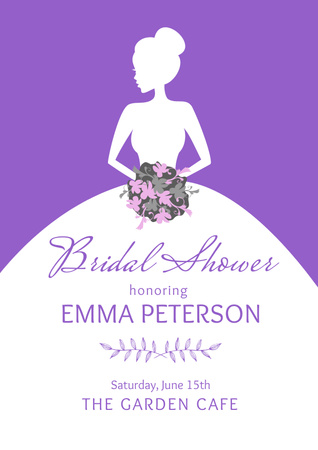 Bridal shower invitation with Bride silhouette Poster Tasarım Şablonu