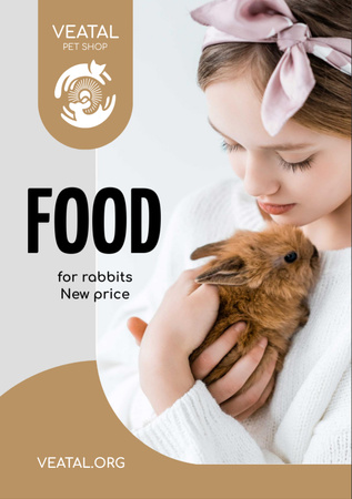 Pet Food Offer Girl Hugging Bunny Flyer A7 Design Template