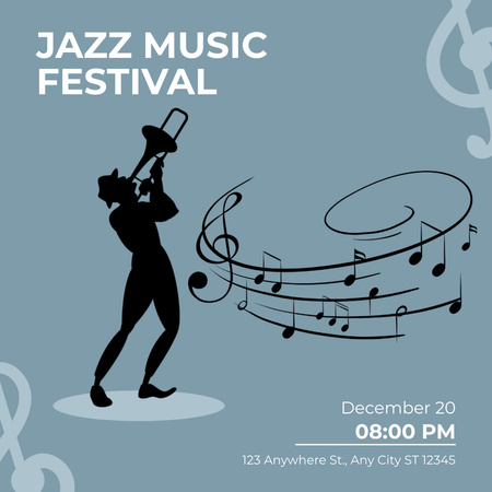 Ontwerpsjabloon van Instagram AD van Aankondiging van jazzmuziekfestival op blauw
