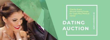 Dating Auction Announcement with Man and Woman in Restaurant Facebook cover Design Template
