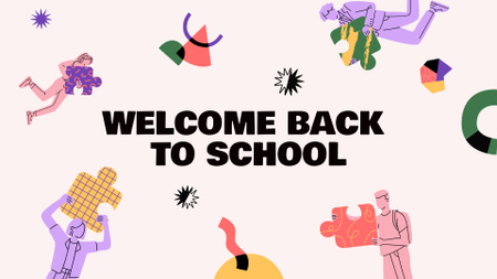 Excellent Back to School Announcement With Illustration And Puzzles Presentation Wide Design Template