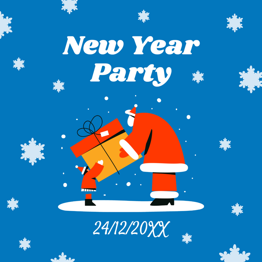 New Year Party Announcement with Santa Claus with Gift Instagram Modelo de Design