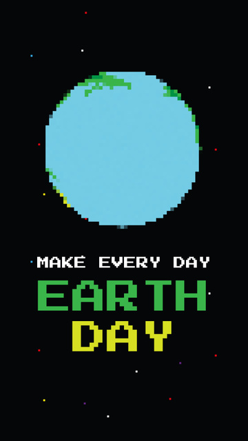 Earth Day Announcement with Cute Pixel Planet Instagram Video Storyデザインテンプレート