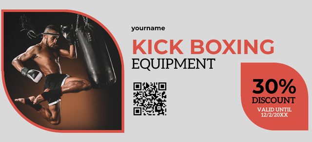 Discount on Kickboxing Equipment Store Ad with Boxer Man Coupon 3.75x8.25in tervezősablon