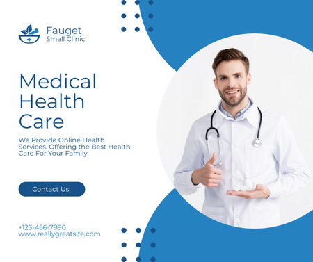 Medical Healthcare Ad with Smiling Doctor Facebook Design Template