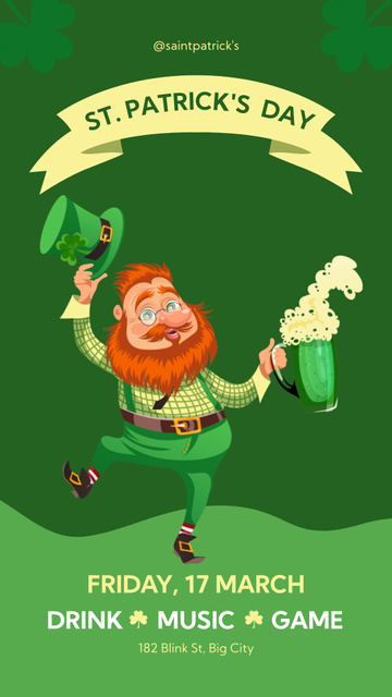 St. Patrick's Day Party Invitation with Red Beard Man Instagram Story Design Template