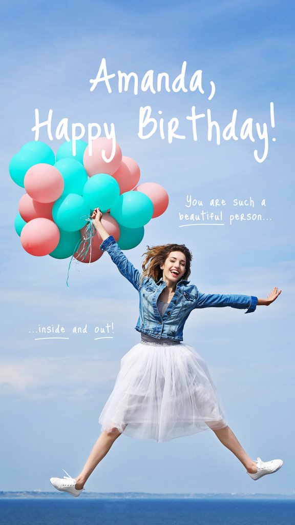 Woman holding colorful balloons Instagram Story Design Template