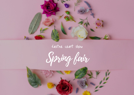 Easter Spring Fair Announcement with Cute Flowers Flyer A6 Horizontal Design Template