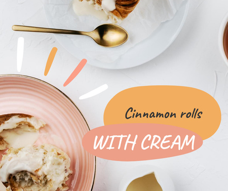 Tasty sweet cinnamon buns and Coffee Facebook Design Template