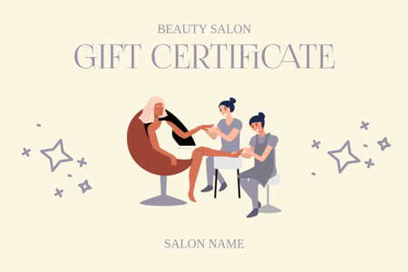 Beauty Salon Services with Woman on Manicure Procedure Gift Certificate Design Template