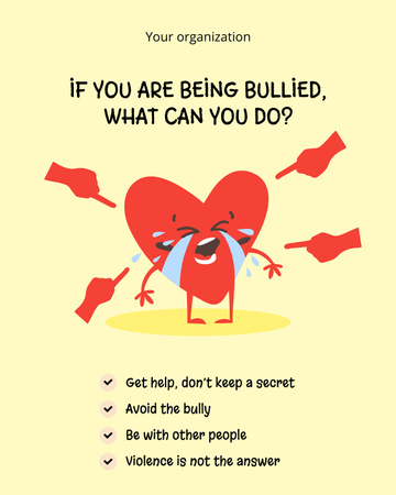 Call Against Bullying with Cartoon Heart Poster 16x20in Design Template