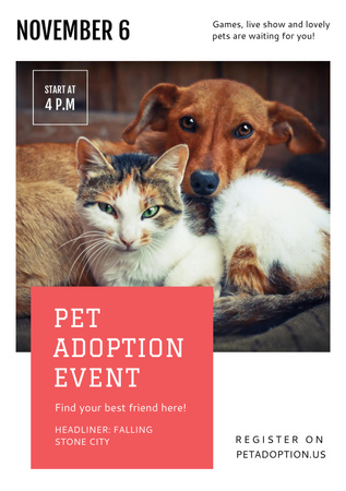 Pet Adoption Event Dog and Cat Hugging Flyer A5 Design Template