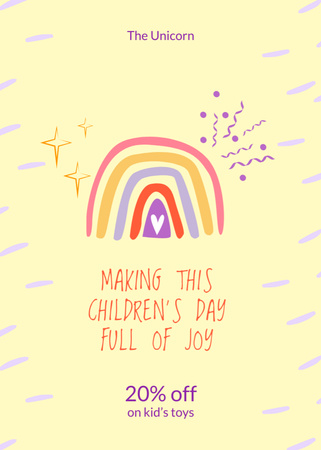 Designvorlage kindertagsangebot mit regenbogen für Postcard 5x7in Vertical