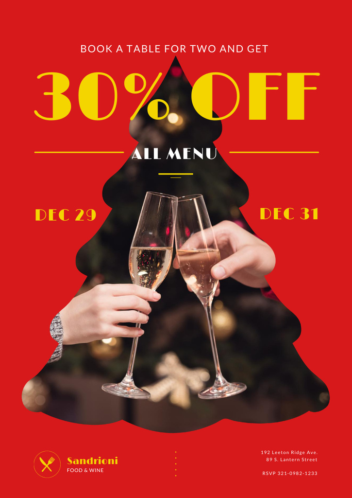 New Year Dinner Offer with People Toasting with Champagne Poster A3 – шаблон для дизайну