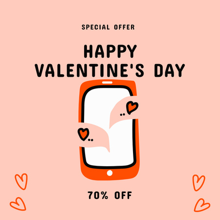 Special Offer Discounts on Smartphones for Valentine's Day Instagram AD Design Template
