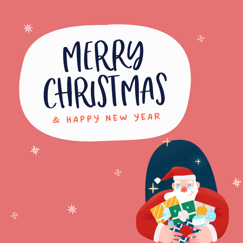 Merry Christmas and New Year Greetings from Santa Claus Instagram – шаблон для дизайна
