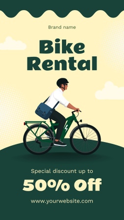 Modèle de visuel Réduction sur la location de vélos en vert et jaune - Instagram Story
