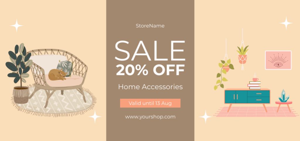 Cute Beige Illustration on Home Accessories Sale Coupon Din Largeデザインテンプレート