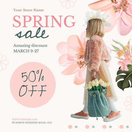 Spring Sale Announcement with Cute Little Girl Instagram AD Design Template