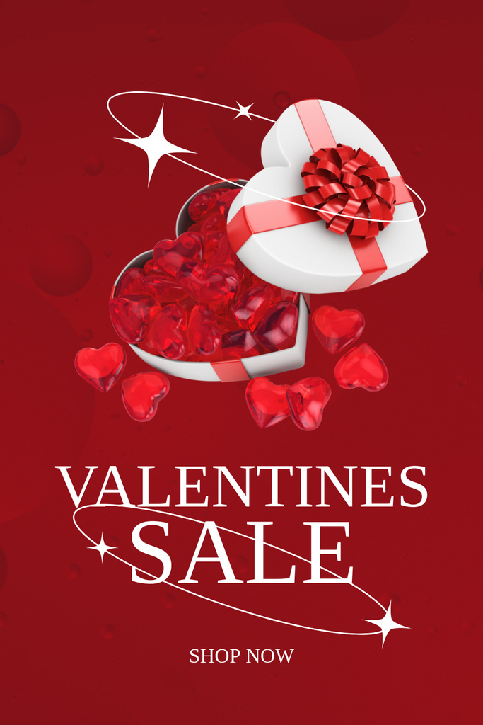 Valentine's Day Sale Announcement with Red Flowers Pinterestデザインテンプレート