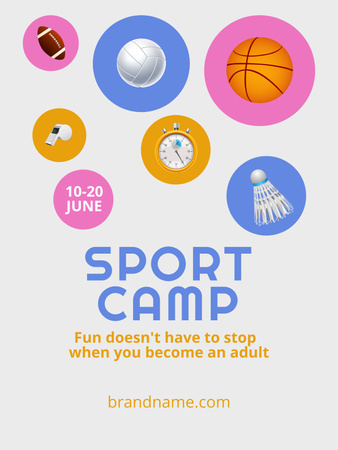 Sports Camp Announcement with Sports Equipment Poster US Design Template