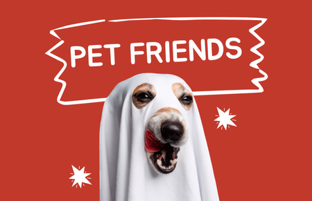 Template di design Annuncio di servizi per animali domestici con cane divertente su rosso Business Card 85x55mm