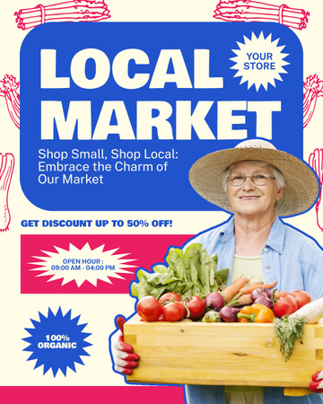 Cute Elderly Woman Offering Products from Local Farm Instagram Post Vertical Design Template