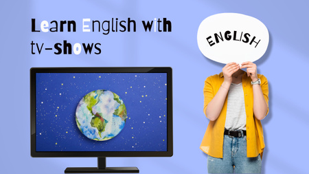 Designvorlage Wie man Englisch mit einer Fernsehsendung lernt für Youtube Thumbnail