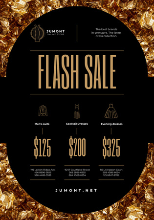 Clothes Store Sale with Golden Shiny Background Poster 28x40in Design Template