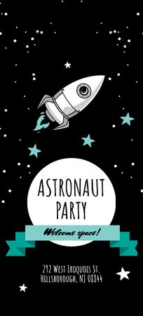 Astronaut Party Announcement with Rocket in Space Flyer 3.75x8.25in Design Template