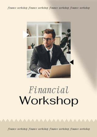 Financial Workshop promotion with Confident Man Poster Modelo de Design
