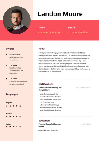 Modèle de visuel Profil professionnel exécutif - Resume