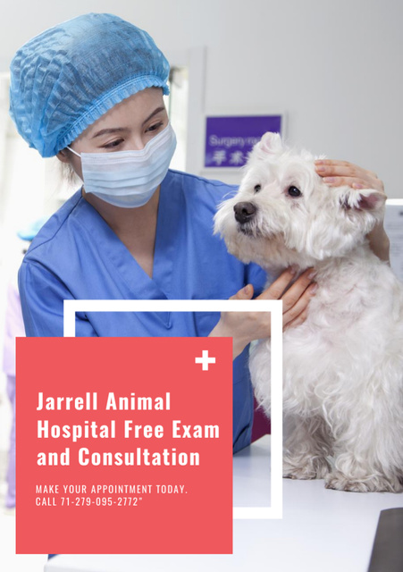 Vet Clinic Ad with Veterinarian Doctor Examining Dog Flyer A7 Design Template