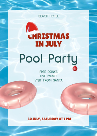 July Christmas Pool Party Announcement Flayer Design Template