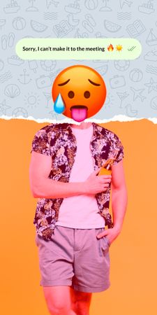 Funny Illustration of Hot Face Emoji with Male Body Graphic Design Template