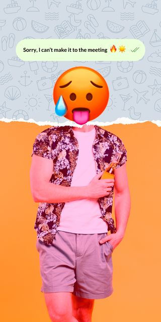 Funny Illustration of Hot Face Emoji with Male Body Graphicデザインテンプレート