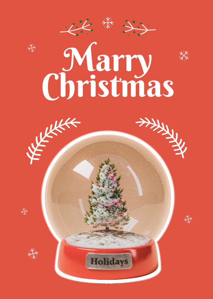Lovely Christmas Greetings with Twigs and Glass Ball Postcard A6 Verticalデザインテンプレート