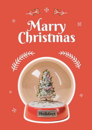 Lovely Christmas Greetings with Twigs and Glass Ball Postcard A6 Vertical Design Template