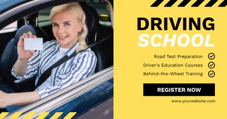 Platilla de diseño Progress-driven Driving Course And Test Preparation Offer With Registration Facebook AD