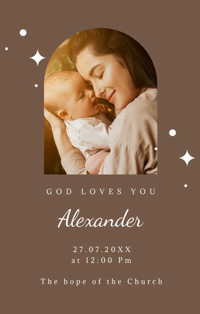 Infant Baptism Announcement With Mother Holding Child Invitation 4.6x7.2inデザインテンプレート