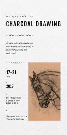Drawing Workshop Announcement with Sketch of Horse Graphic Design Template
