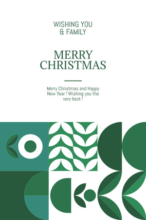 Christmas and New Year Wishes with Leaf Pattern Postcard 4x6in Vertical Design Template
